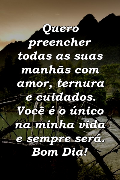 Quero preencher todas as suas manhãs com amor, ternura e cuidados. Você é o único na minha vida e sempre será. Bom Dia!