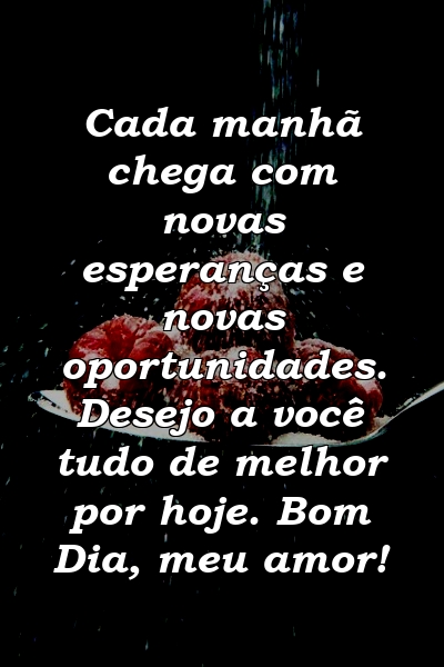 Cada manhã chega com novas esperanças e novas oportunidades. Desejo a você tudo de melhor por hoje. Bom Dia, meu amor!