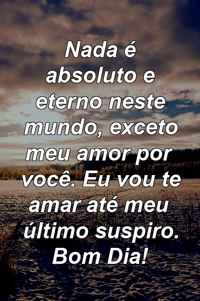 Nada é absoluto e eterno neste mundo, exceto meu amor por você. Eu vou te amar até meu último suspiro. Bom Dia!