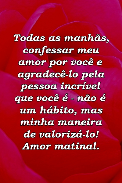 Todas as manhãs, confessar meu amor por você e agradecê-lo pela pessoa incrível que você é - não é um hábito, mas minha maneira de valorizá-lo! Amor matinal.