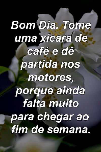 Bom Dia. Tome uma xícara de café e dê partida nos motores, porque ainda falta muito para chegar ao fim de semana.