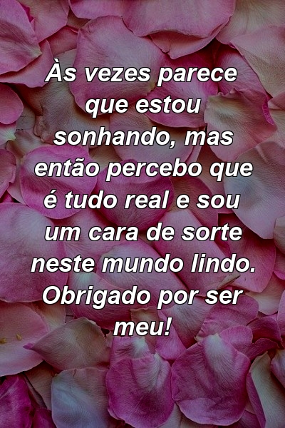 Às vezes parece que estou sonhando, mas então percebo que é tudo real e sou um cara de sorte neste mundo lindo. Obrigado por ser meu!