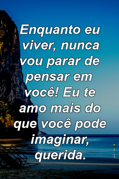 Enquanto eu viver, nunca vou parar de pensar em você! Eu te amo mais do que você pode imaginar, querida.