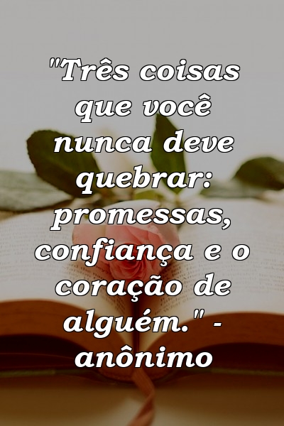 "Três coisas que você nunca deve quebrar: promessas, confiança e o coração de alguém." - anônimo