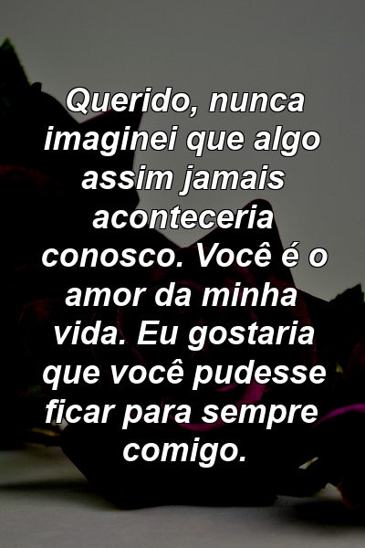 Querido, nunca imaginei que algo assim jamais aconteceria conosco. Você é o amor da minha vida. Eu gostaria que você pudesse ficar para sempre comigo.