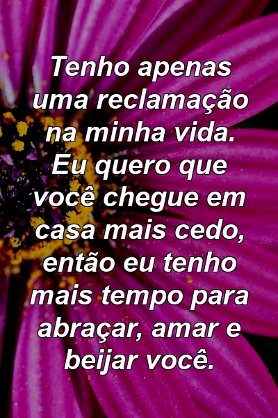 Tenho apenas uma reclamação na minha vida. Eu quero que você chegue em casa mais cedo, então eu tenho mais tempo para abraçar, amar e beijar você.