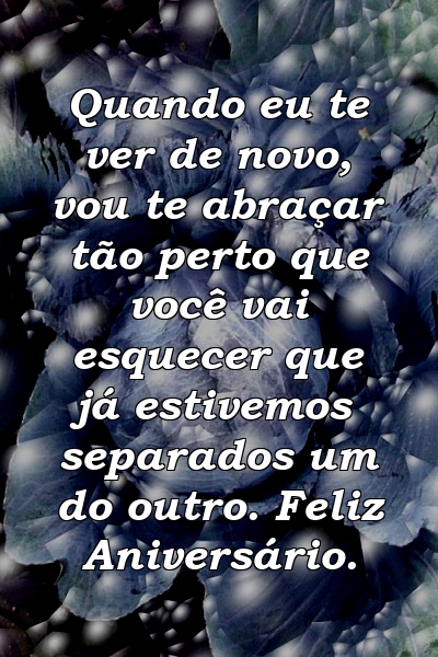 Quando eu te ver de novo, vou te abraçar tão perto que você vai esquecer que já estivemos separados um do outro. Feliz Aniversário.