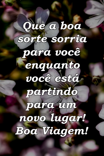 Que a boa sorte sorria para você enquanto você está partindo para um novo lugar! Boa Viagem!