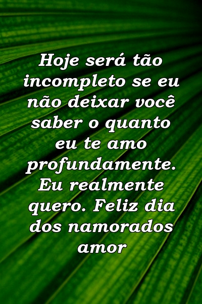 Hoje será tão incompleto se eu não deixar você saber o quanto eu te amo profundamente. Eu realmente quero. Feliz dia dos namorados amor