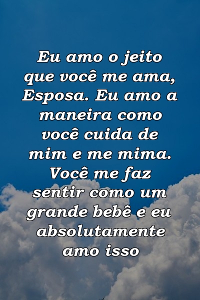 Eu amo o jeito que você me ama, Esposa. Eu amo a maneira como você cuida de mim e me mima. Você me faz sentir como um grande bebê e eu absolutamente amo isso