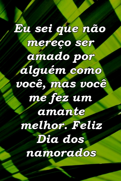 Eu sei que não mereço ser amado por alguém como você, mas você me fez um amante melhor. Feliz Dia dos namorados