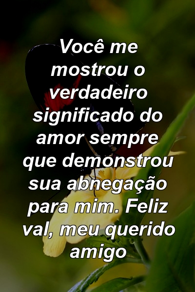 Você me mostrou o verdadeiro significado do amor sempre que demonstrou sua abnegação para mim. Feliz val, meu querido amigo