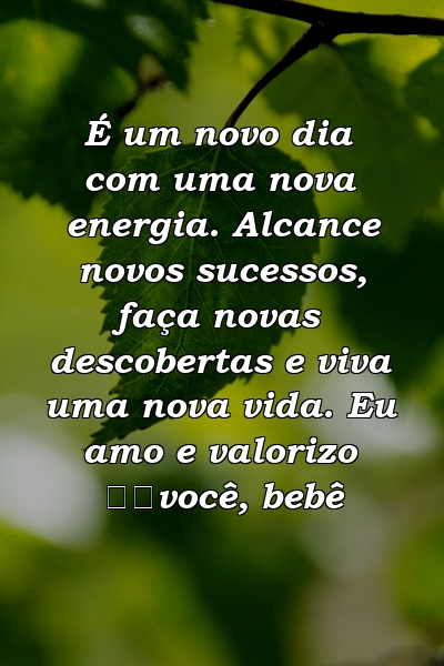 É um novo dia com uma nova energia. Alcance novos sucessos, faça novas descobertas e viva uma nova vida. Eu amo e valorizo ​​você, bebê