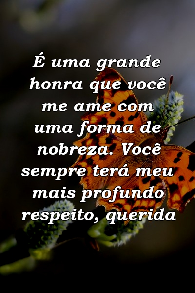 É uma grande honra que você me ame com uma forma de nobreza. Você sempre terá meu mais profundo respeito, querida