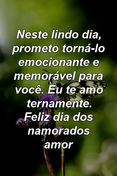 Neste lindo dia, prometo torná-lo emocionante e memorável para você. Eu te amo ternamente. Feliz dia dos namorados amor