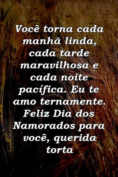 Você torna cada manhã linda, cada tarde maravilhosa e cada noite pacífica. Eu te amo ternamente. Feliz Dia dos Namorados para você, querida torta