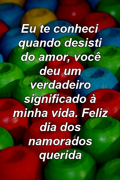 Eu te conheci quando desisti do amor, você deu um verdadeiro significado à minha vida. Feliz dia dos namorados querida