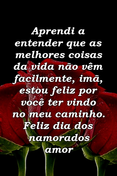 Aprendi a entender que as melhores coisas da vida não vêm facilmente, imã, estou feliz por você ter vindo no meu caminho. Feliz dia dos namorados amor