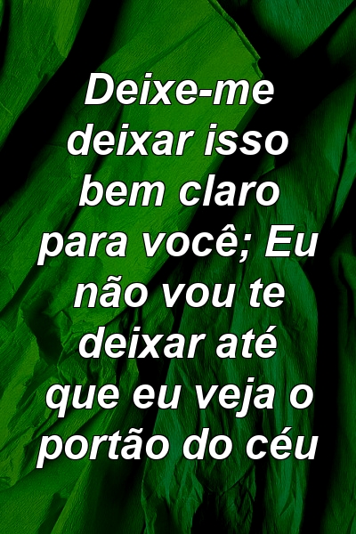 Deixe-me deixar isso bem claro para você; Eu não vou te deixar até que eu veja o portão do céu