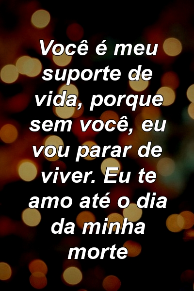 Você é meu suporte de vida, porque sem você, eu vou parar de viver. Eu te amo até o dia da minha morte