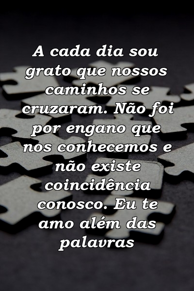 A cada dia sou grato que nossos caminhos se cruzaram. Não foi por engano que nos conhecemos e não existe coincidência conosco. Eu te amo além das palavras