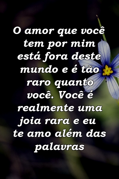 O amor que você tem por mim está fora deste mundo e é tão raro quanto você. Você é realmente uma joia rara e eu te amo além das palavras