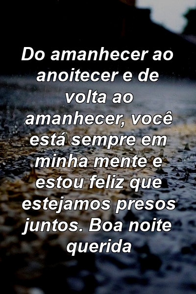 Do amanhecer ao anoitecer e de volta ao amanhecer, você está sempre em minha mente e estou feliz que estejamos presos juntos. Boa noite querida