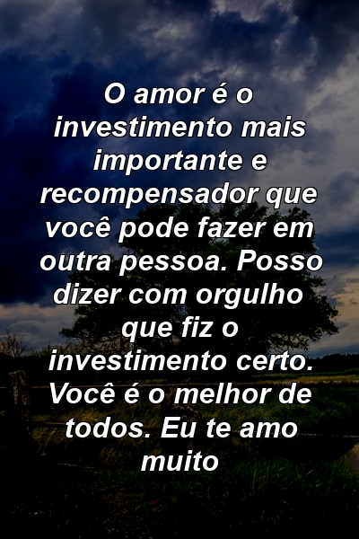 O amor é o investimento mais importante e recompensador que você pode fazer em outra pessoa. Posso dizer com orgulho que fiz o investimento certo. Você é o melhor de todos. Eu te amo muito