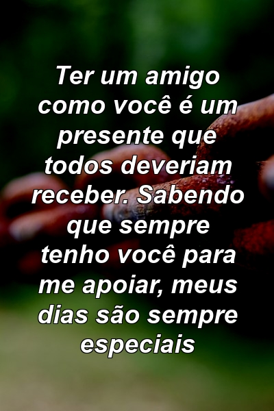 Ter um amigo como você é um presente que todos deveriam receber. Sabendo que sempre tenho você para me apoiar, meus dias são sempre especiais