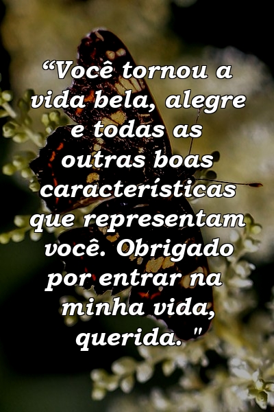 “Você tornou a vida bela, alegre e todas as outras boas características que representam você. Obrigado por entrar na minha vida, querida. "