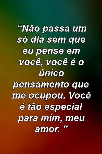 “Não passa um só dia sem que eu pense em você, você é o único pensamento que me ocupou. Você é tão especial para mim, meu amor. ”