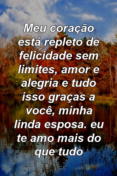 Meu coração está repleto de felicidade sem limites, amor e alegria e tudo isso graças a você, minha linda esposa. eu te amo mais do que tudo