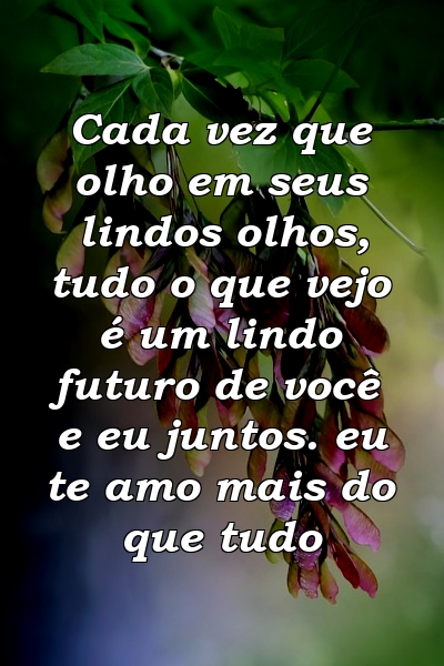 Cada vez que olho em seus lindos olhos, tudo o que vejo é um lindo futuro de você e eu juntos. eu te amo mais do que tudo