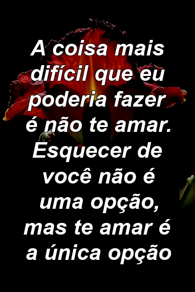 A coisa mais difícil que eu poderia fazer é não te amar. Esquecer de você não é uma opção, mas te amar é a única opção