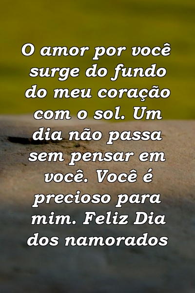 O amor por você surge do fundo do meu coração com o sol. Um dia não passa sem pensar em você. Você é precioso para mim. Feliz Dia dos namorados