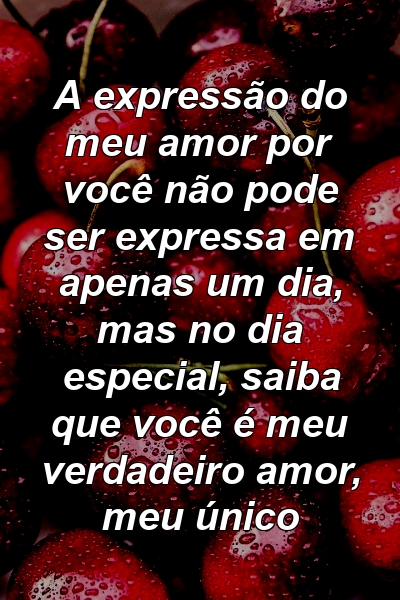 A expressão do meu amor por você não pode ser expressa em apenas um dia, mas no dia especial, saiba que você é meu verdadeiro amor, meu único