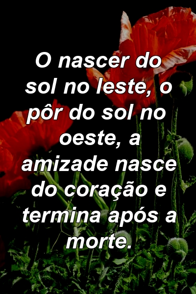 O nascer do sol no leste, o pôr do sol no oeste, a amizade nasce do coração e termina após a morte.