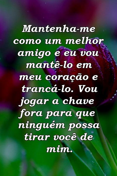 Mantenha-me como um melhor amigo e eu vou mantê-lo em meu coração e trancá-lo. Vou jogar a chave fora para que ninguém possa tirar você de mim.